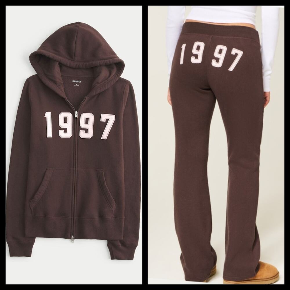 Hollister Feel Good 1997 Matching Set Brown Hoodie Large Sweatpants Small Tall